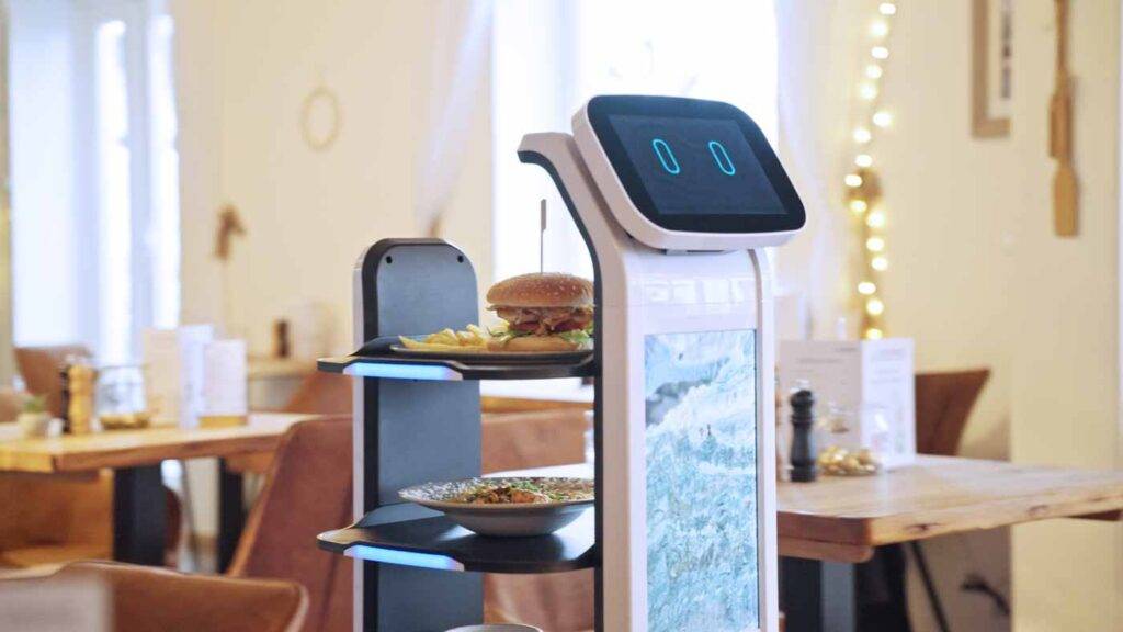Vibotix Serviceroboter serviert Essen in der Gastronomie: Innovative Robotik mit autonomen Service für begeisterte Gäste.